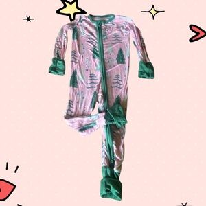 Little Sleepies Pink Christmas Trees Convertible Zippy sz 6-12 months